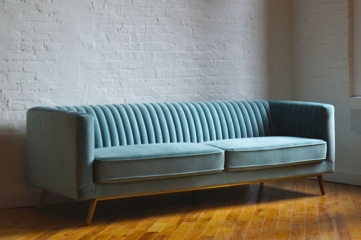 teal velvet modern art deco couch