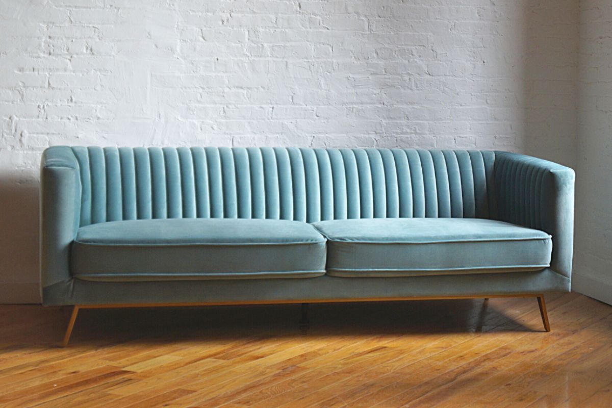 aqua green velvet sofa