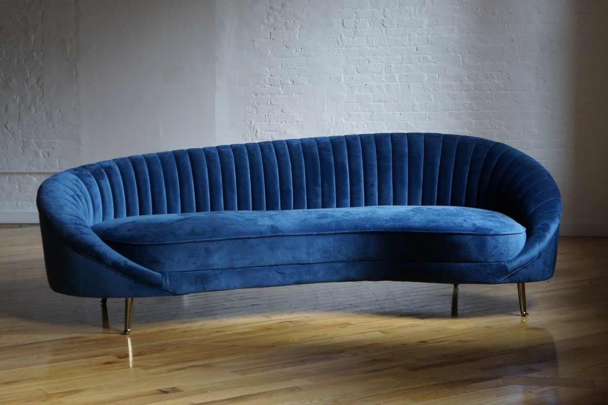 Navy blue curved modern sofa