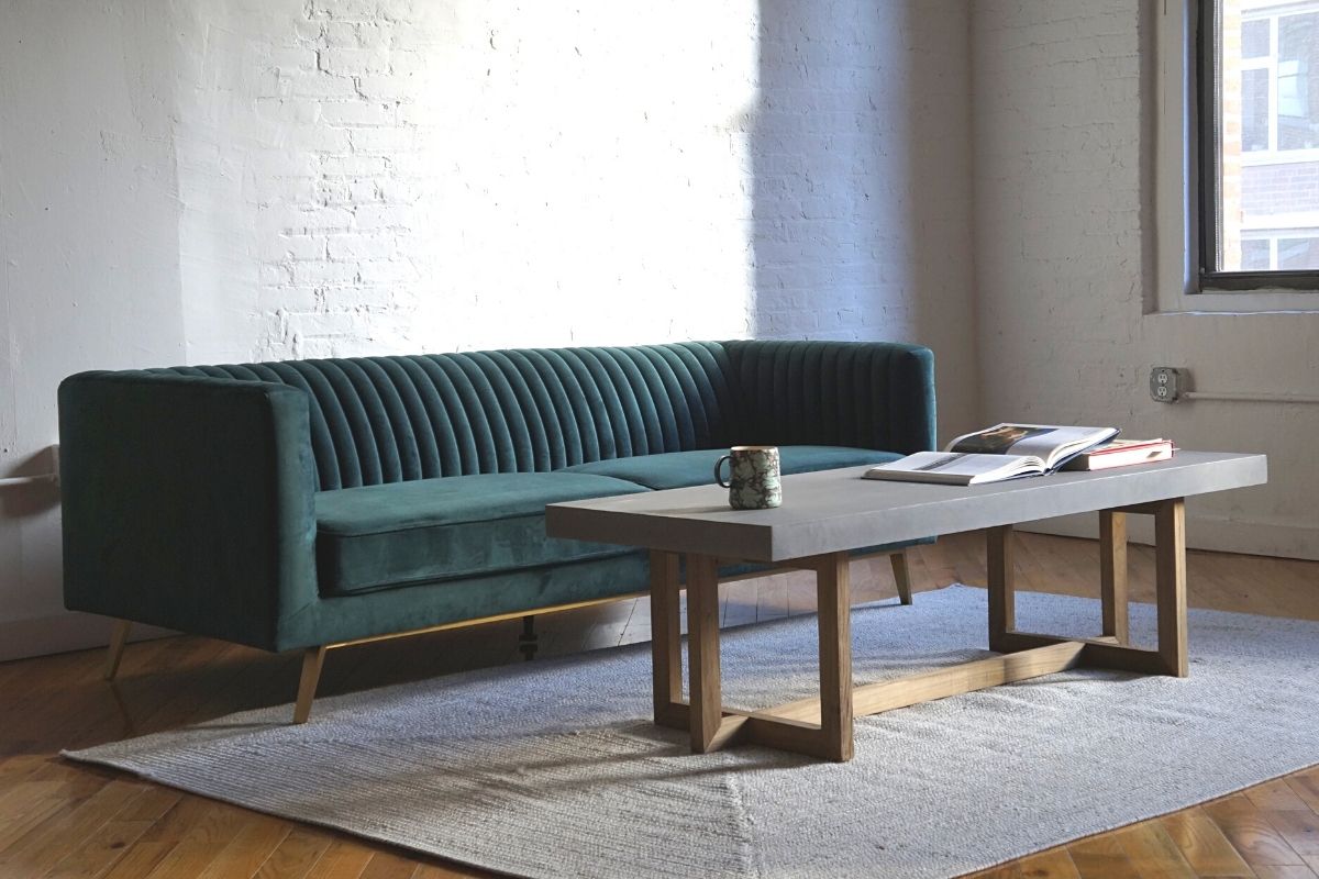Velvet green couch sofa