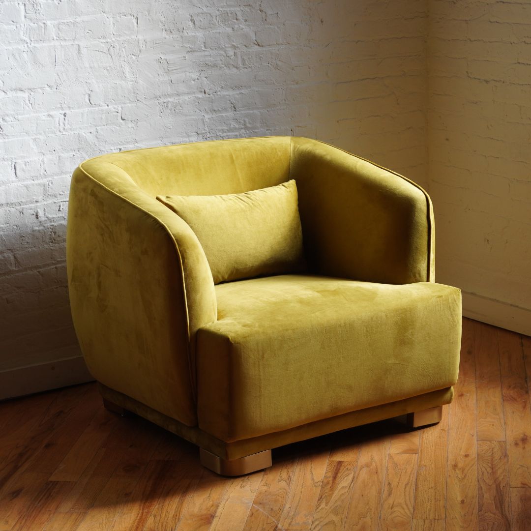Harmony Modern Accent Chair in golden olive velvet