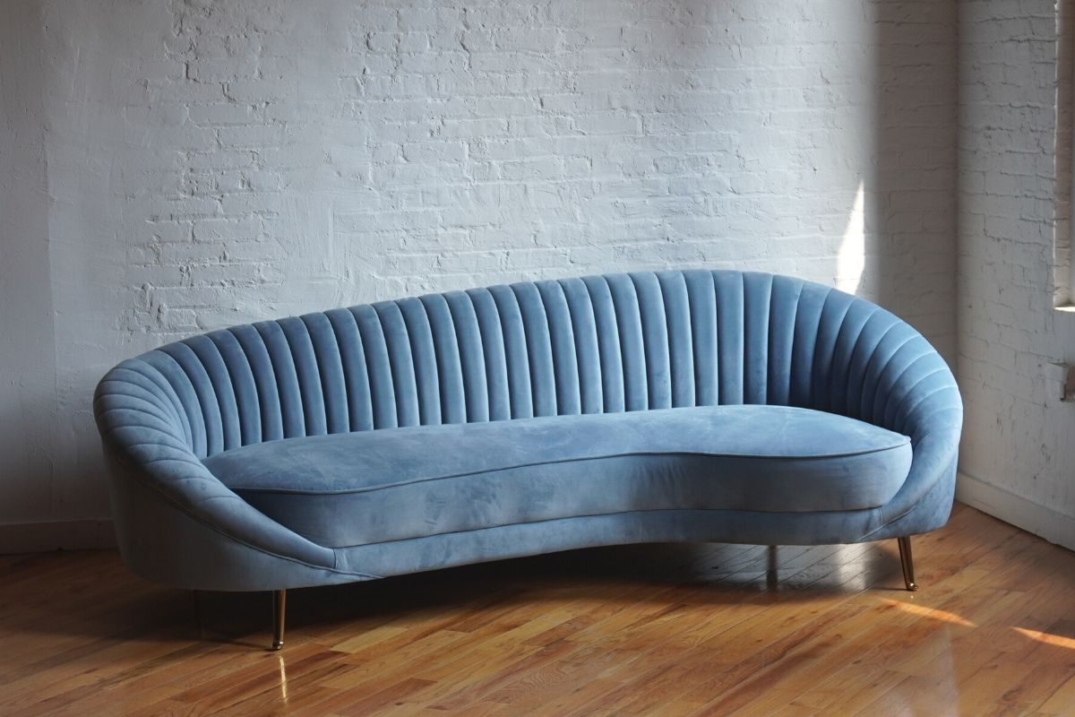 Best mid-century modern sofa for pets - easy to clean - blue velvet