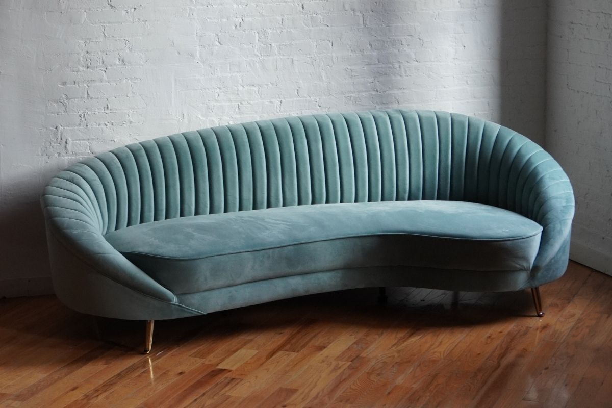 Seafoam green velvet curved modern sofa