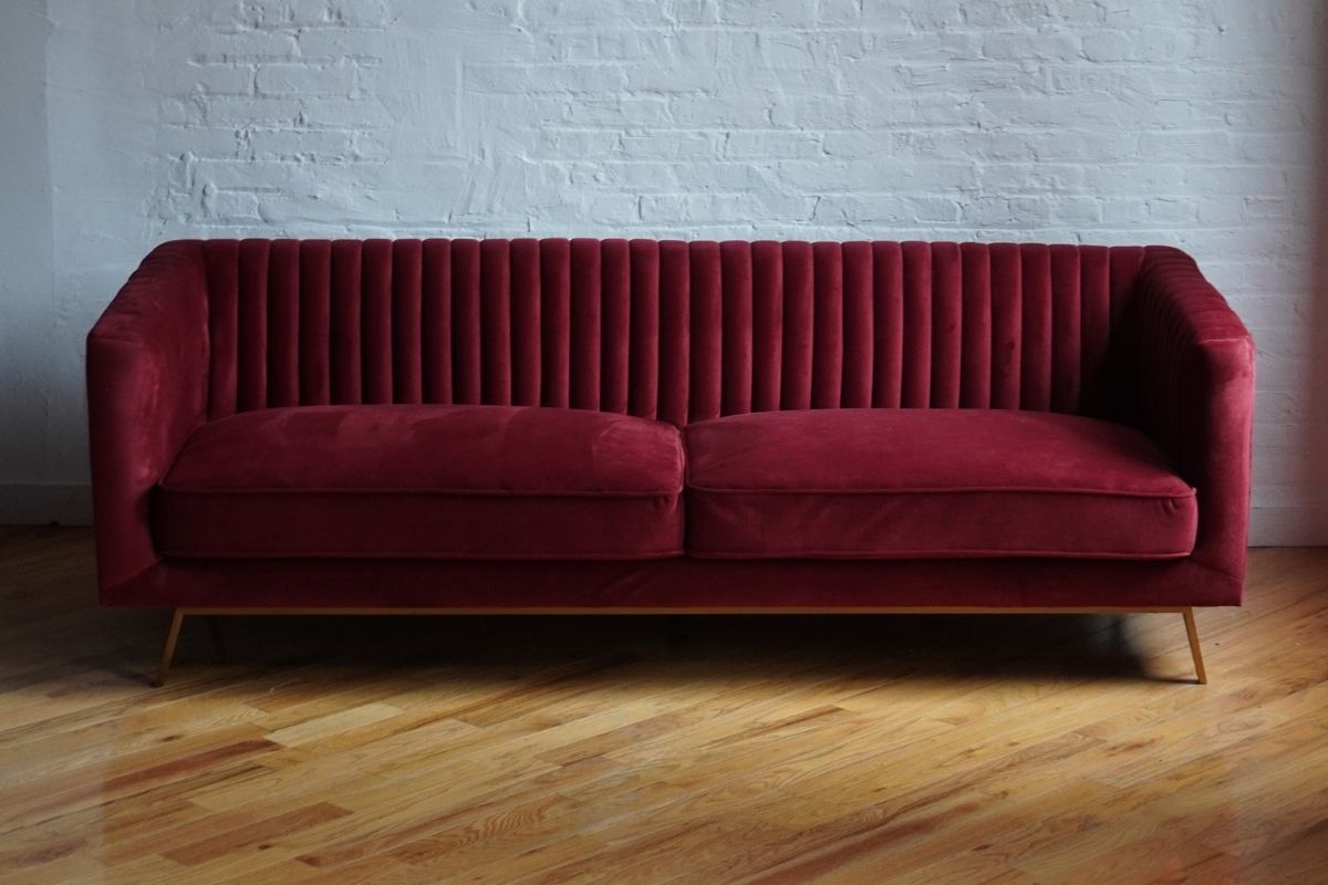modern living room couch red velvet