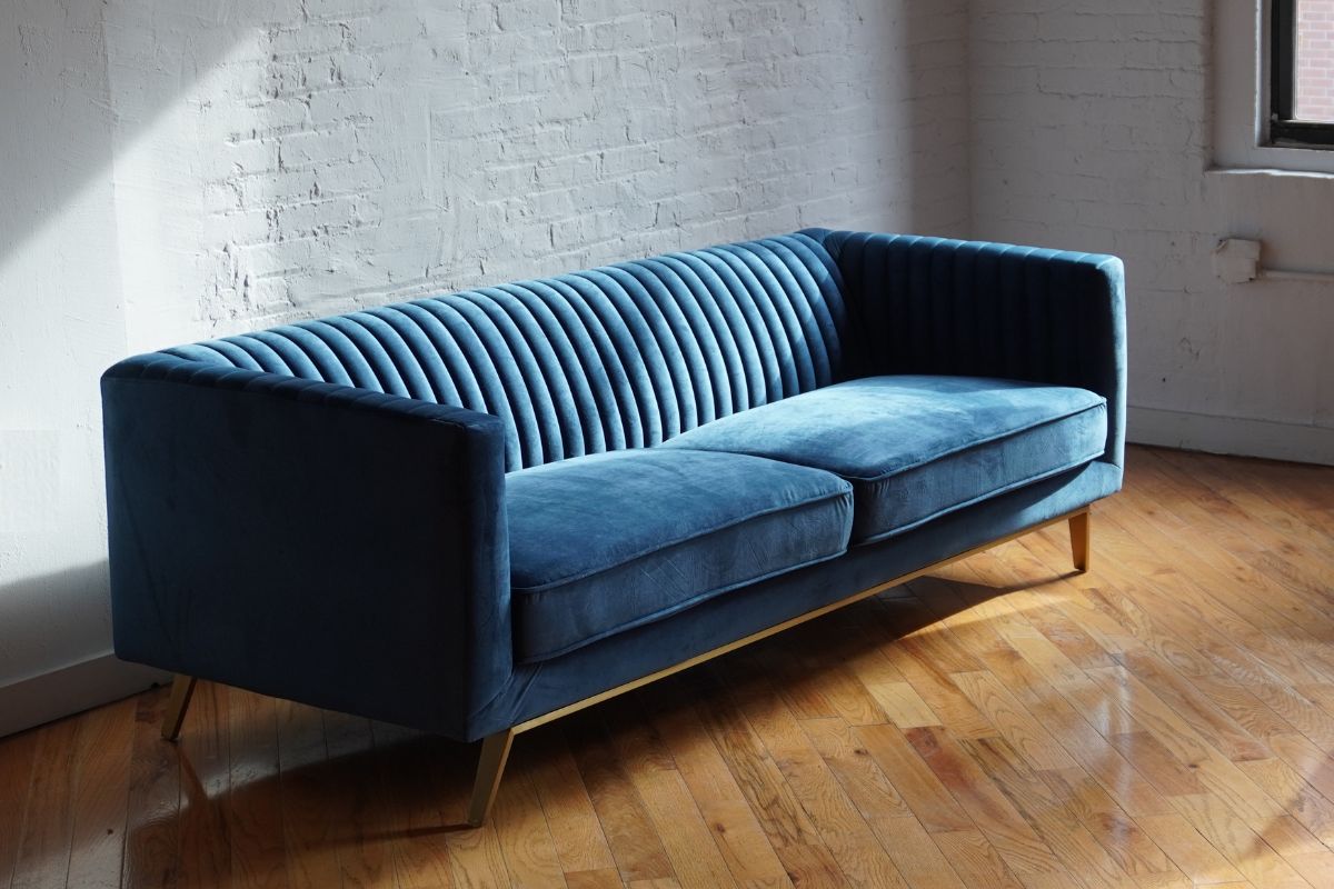 art deco sofa blue velvet