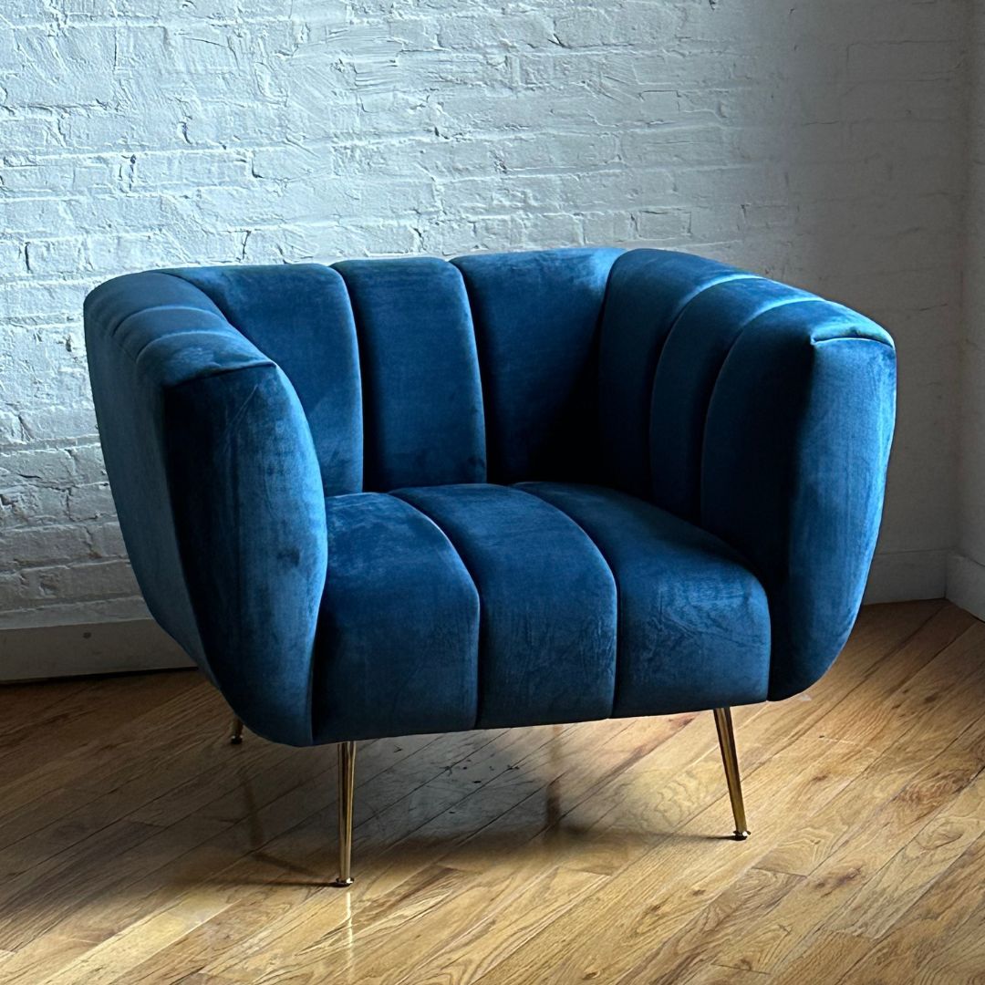 benevolence modern accent chair navy blue velvet