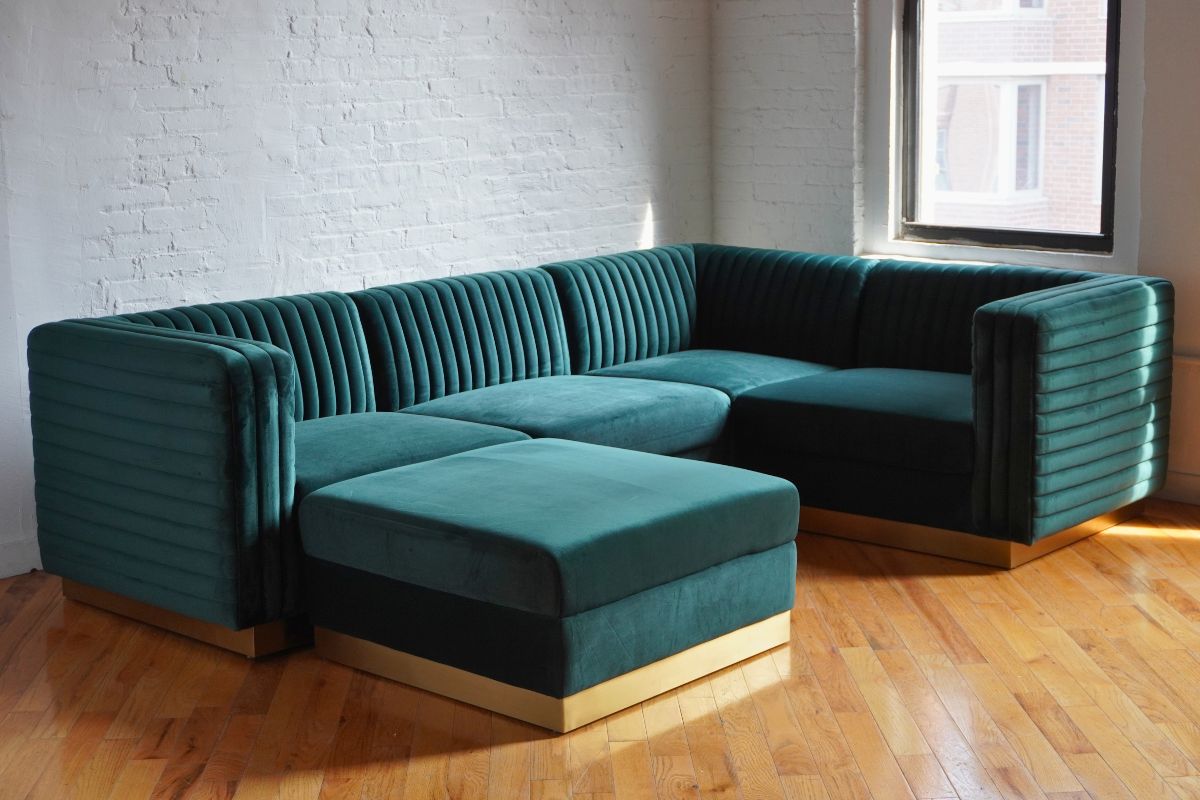 Green velvet sectional sofa 