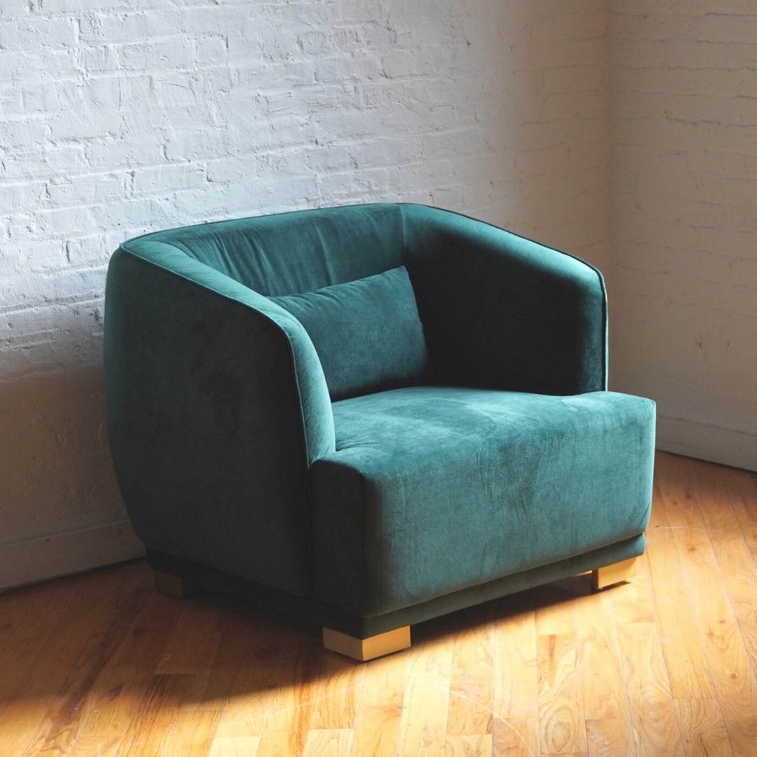 Modern dark green velvet comfortable accent chair