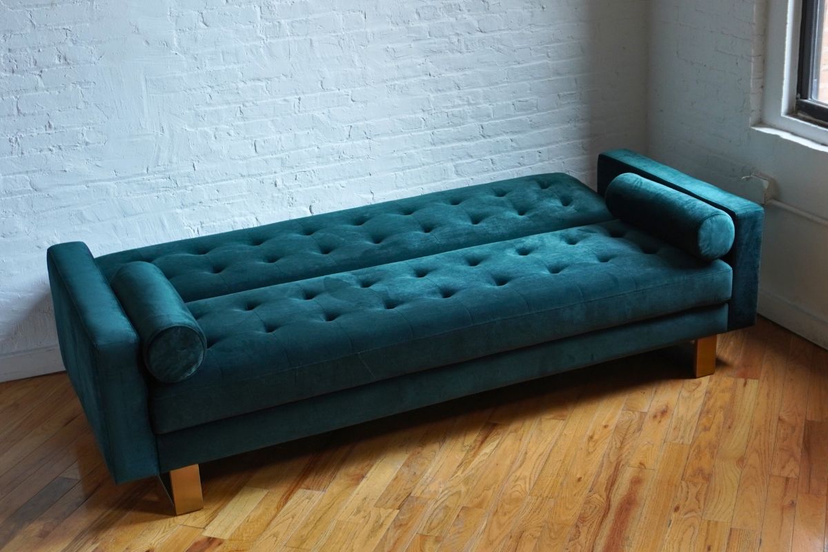 modern futon folding sofa in green velvet