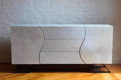 White sideboard with engraving