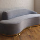 Infinity gray sofa with gold base angled view, gray velvet sofa with no pillows product image 