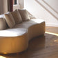 Infinity white sofa with gold base side view, ivory white velvet sofa with three pillows product image 