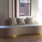 Infinity white sofa with gold base angled view, white velvet sofa with three pillows product image 