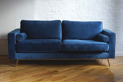 Blue velvet mid-century modern sofa