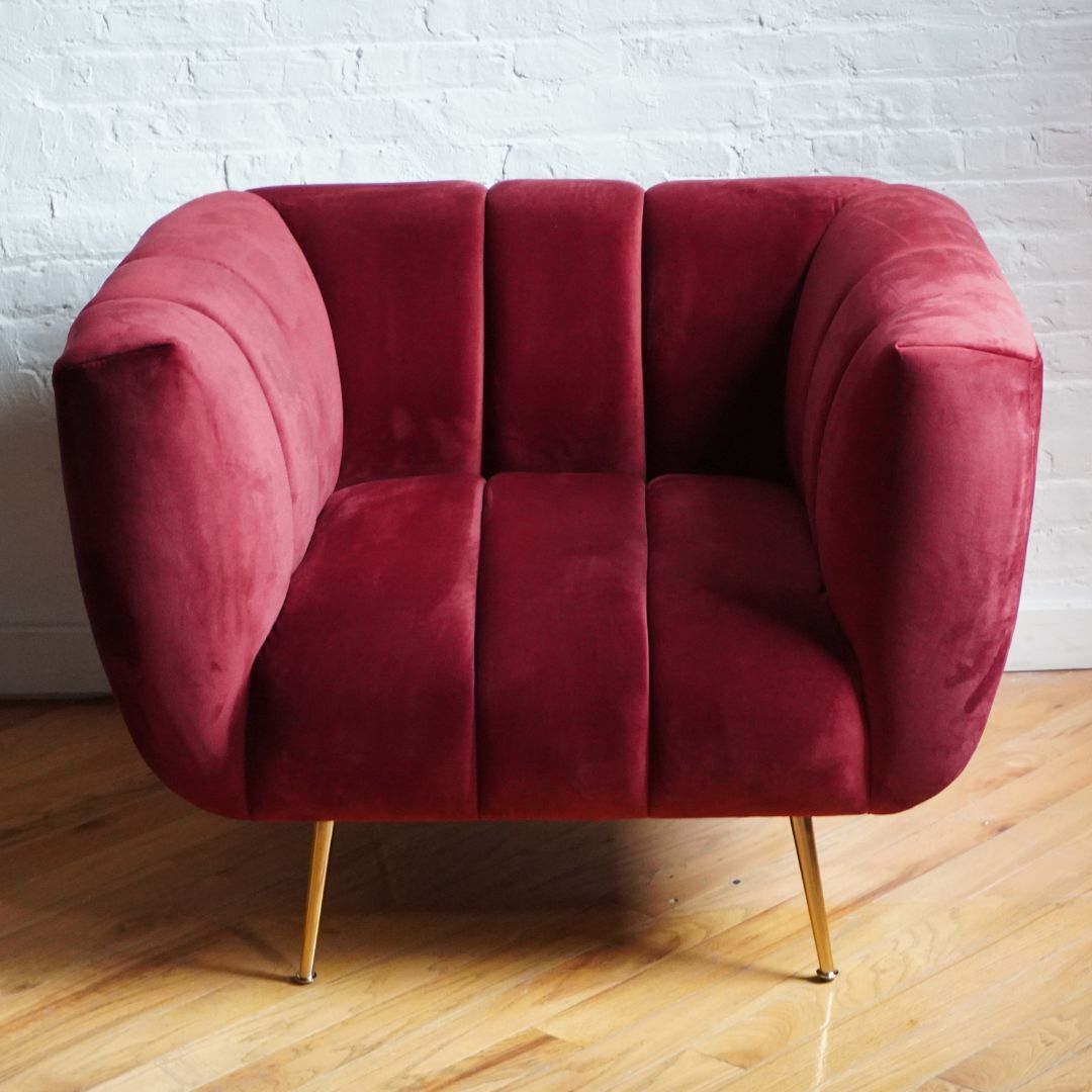 Benevolence Modern Accent Chair in brick red velvet