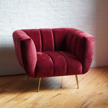 Benevolence Modern Accent Chair in brick red velvet