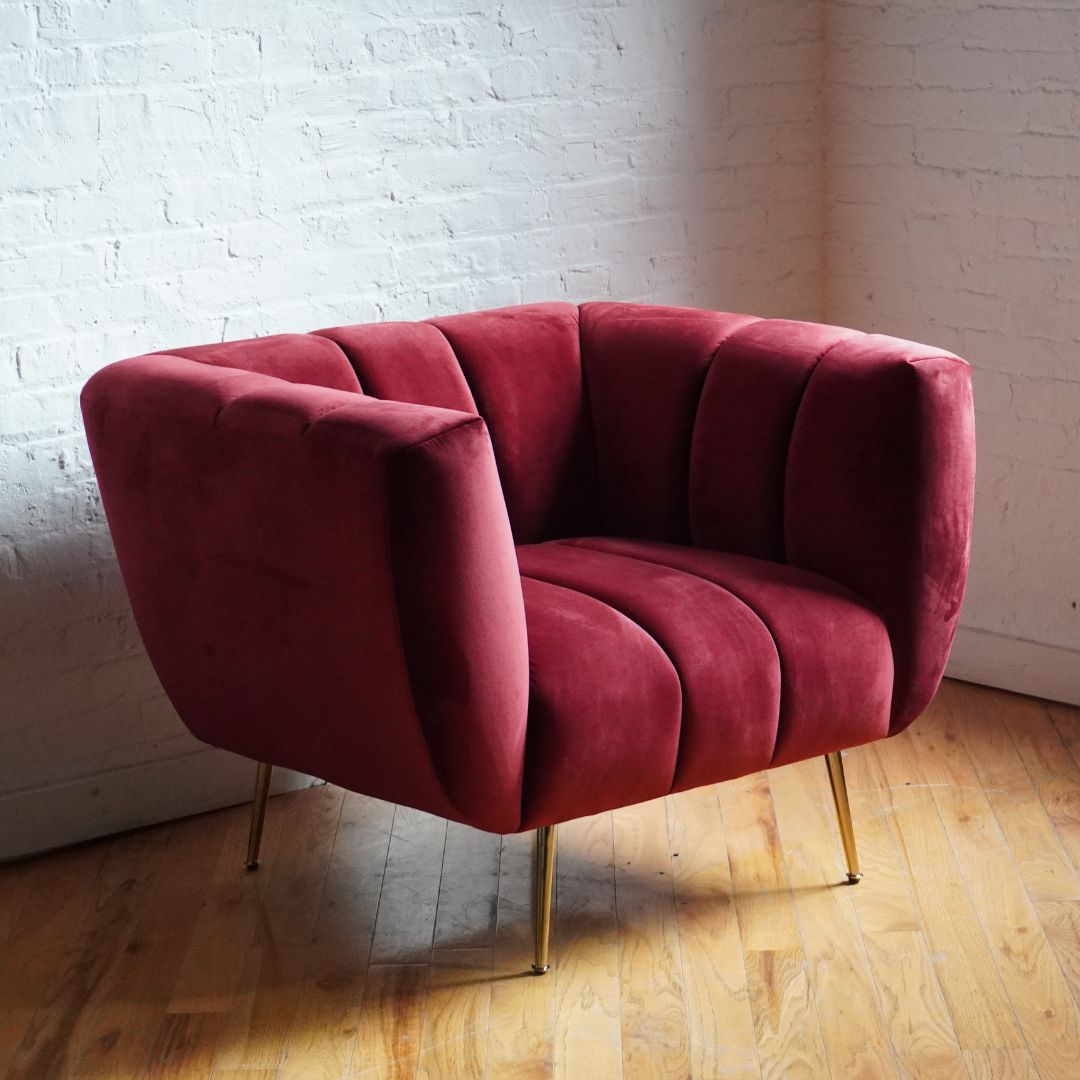 Benevolence Modern Accent Chair in brick red velvet