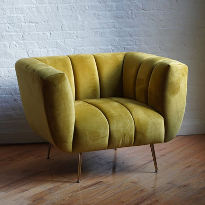 Modern Accent Chair in golden olive velvet