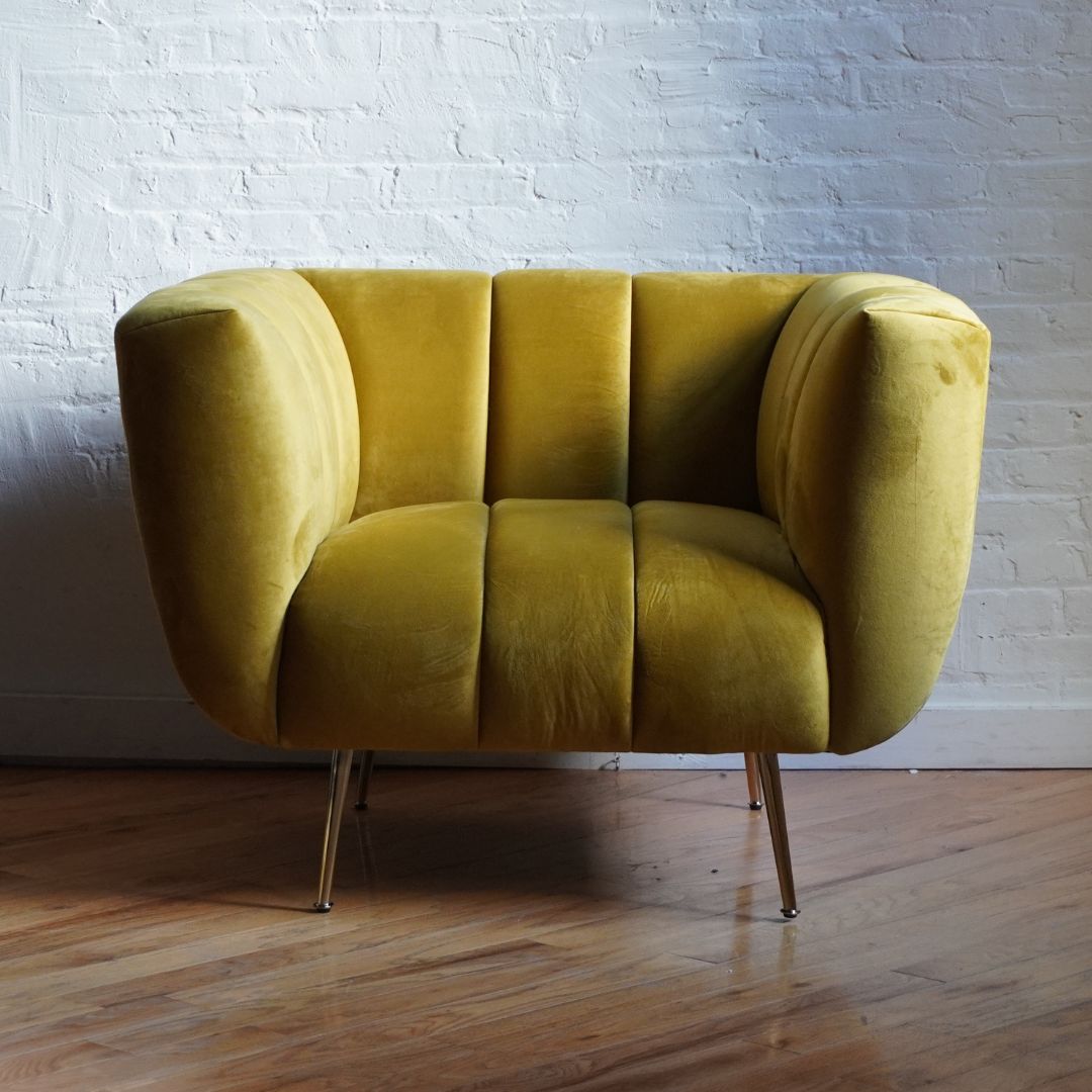 Benevolence Modern Accent Chair in golden olive velvet