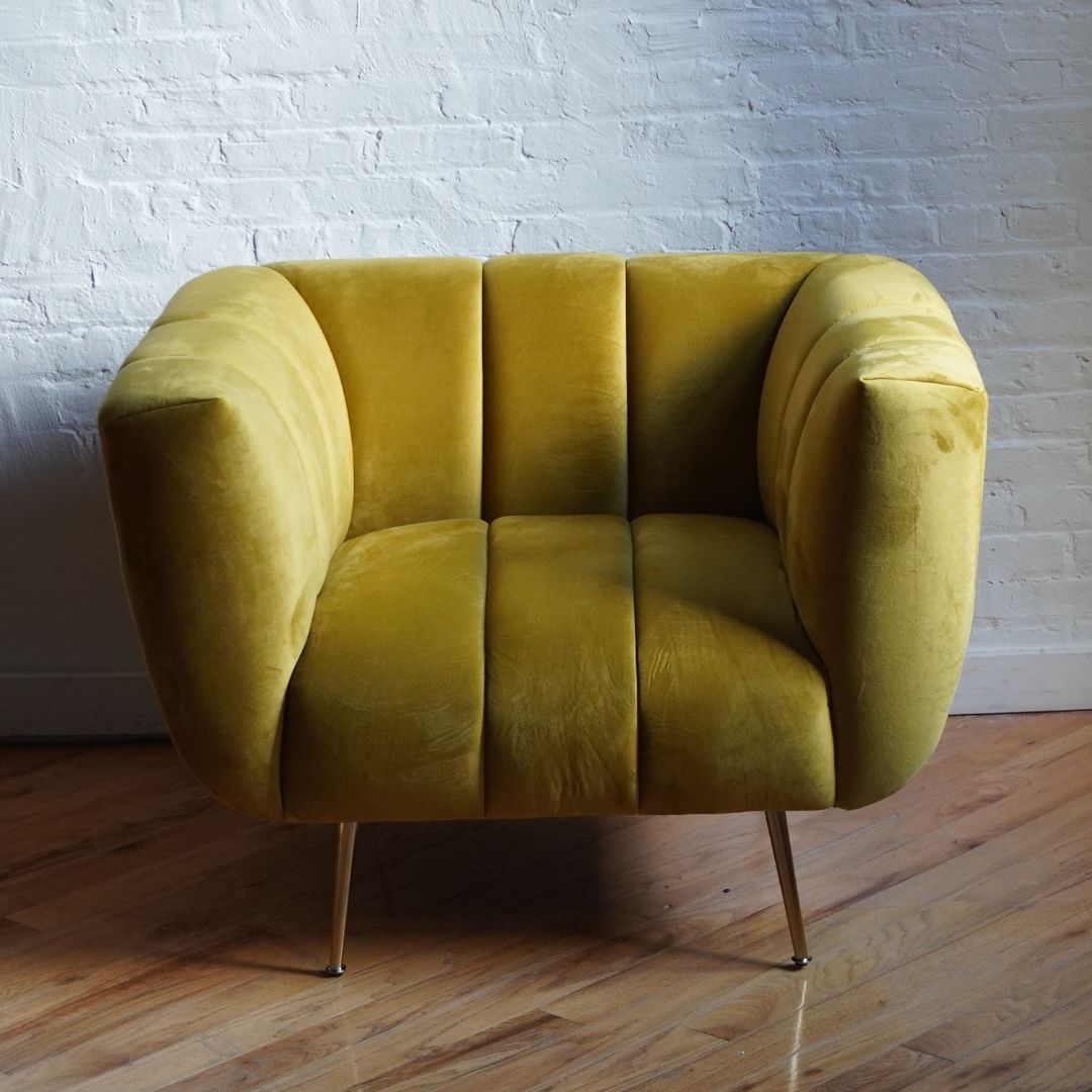Benevolence Modern Accent Chair in golden olive velvet