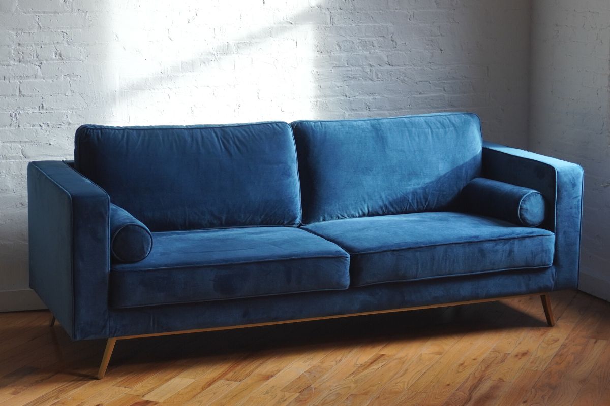 Royal blue mid-century modern sofa