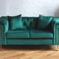 Song emerald green velvet loveseat with gold legs front view, green velvet setee, tufted sweetheart couch, modern loveseat, chesterfield couch, mid-century modern couch product image