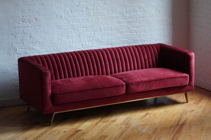 comfortable couch small space red velvet